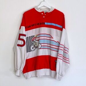 Vintage Mountain Bike Heaven Mania Graphic Long Sleeve Shirt Red White Large